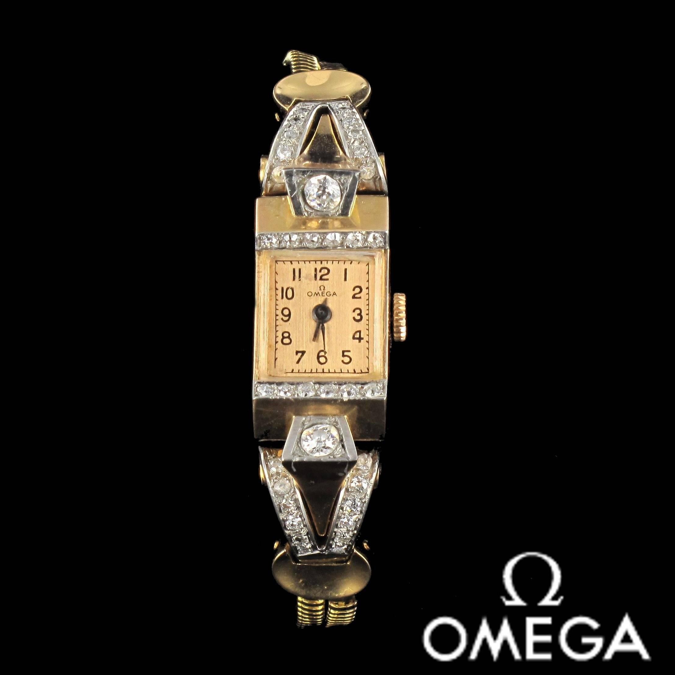 1940s Gold and Diamond Omega Watch 10