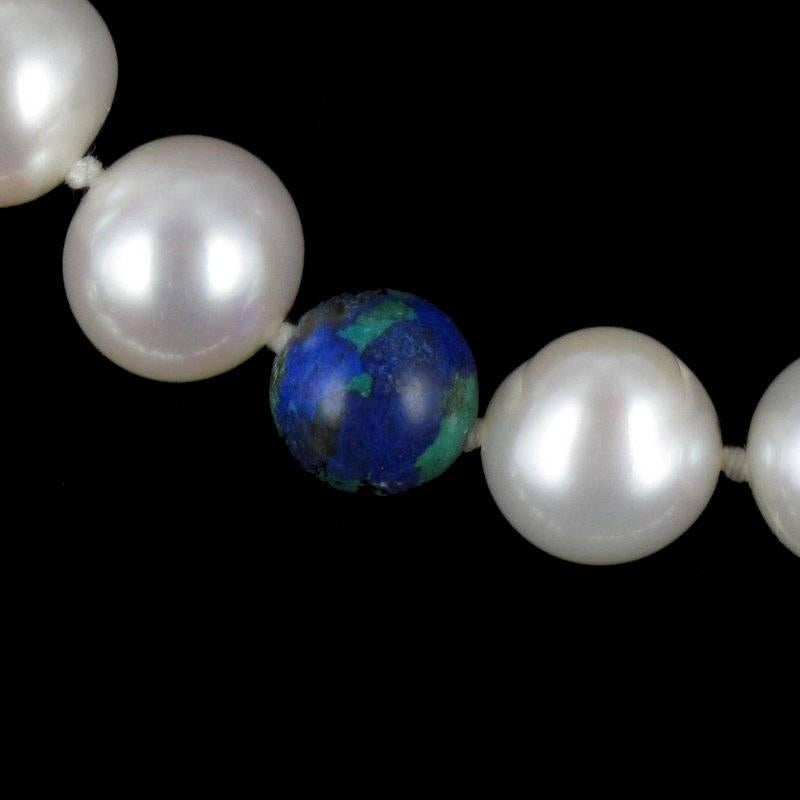 Women's Superb Pearl and Azurite Long Necklace