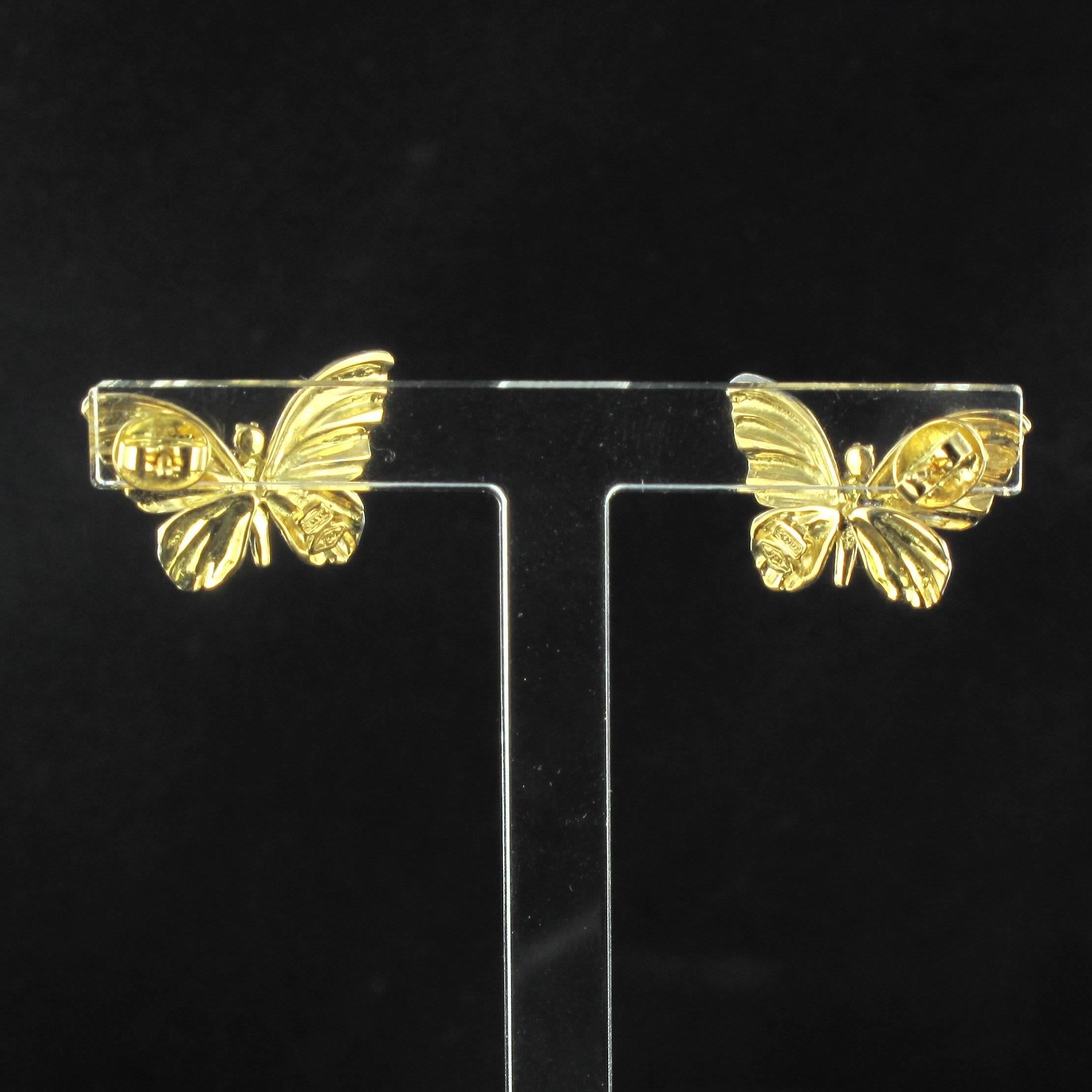 Art Nouveau Style Enamel Diamond Gold Butterfly Stud Earrings For Sale 4