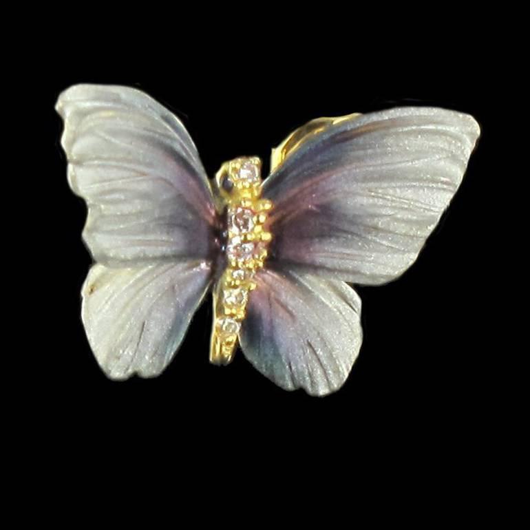 Art Nouveau Style Enamel Diamond Gold Butterfly Stud Earrings For Sale 1