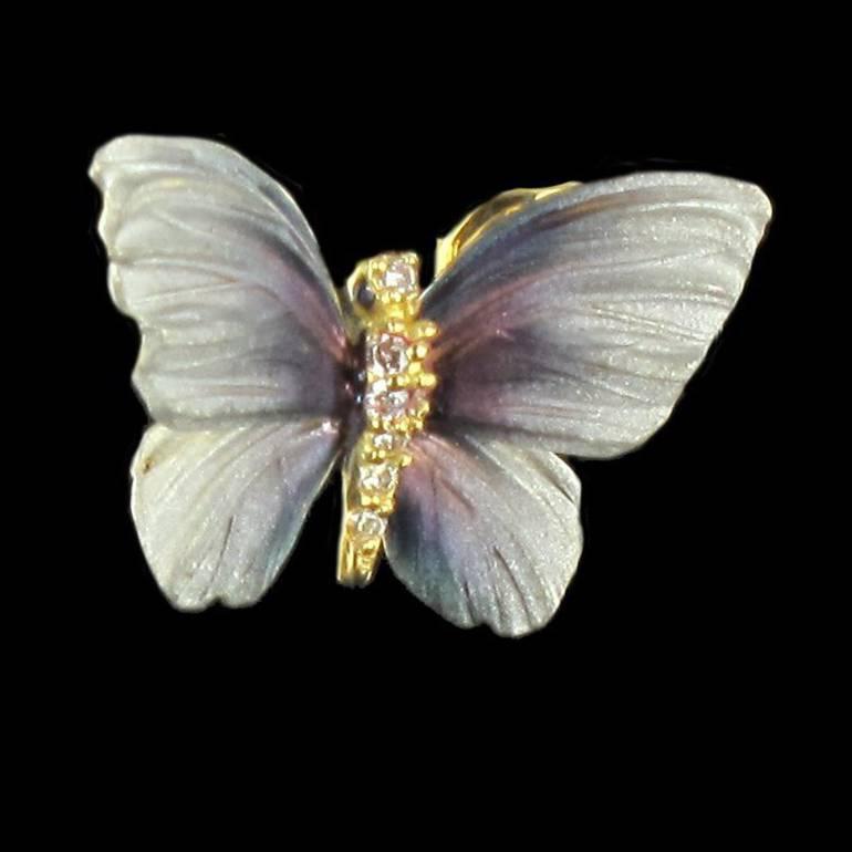 Jugendstil Emaille Diamant Gold Schmetterling Ohrstecker im Angebot 3