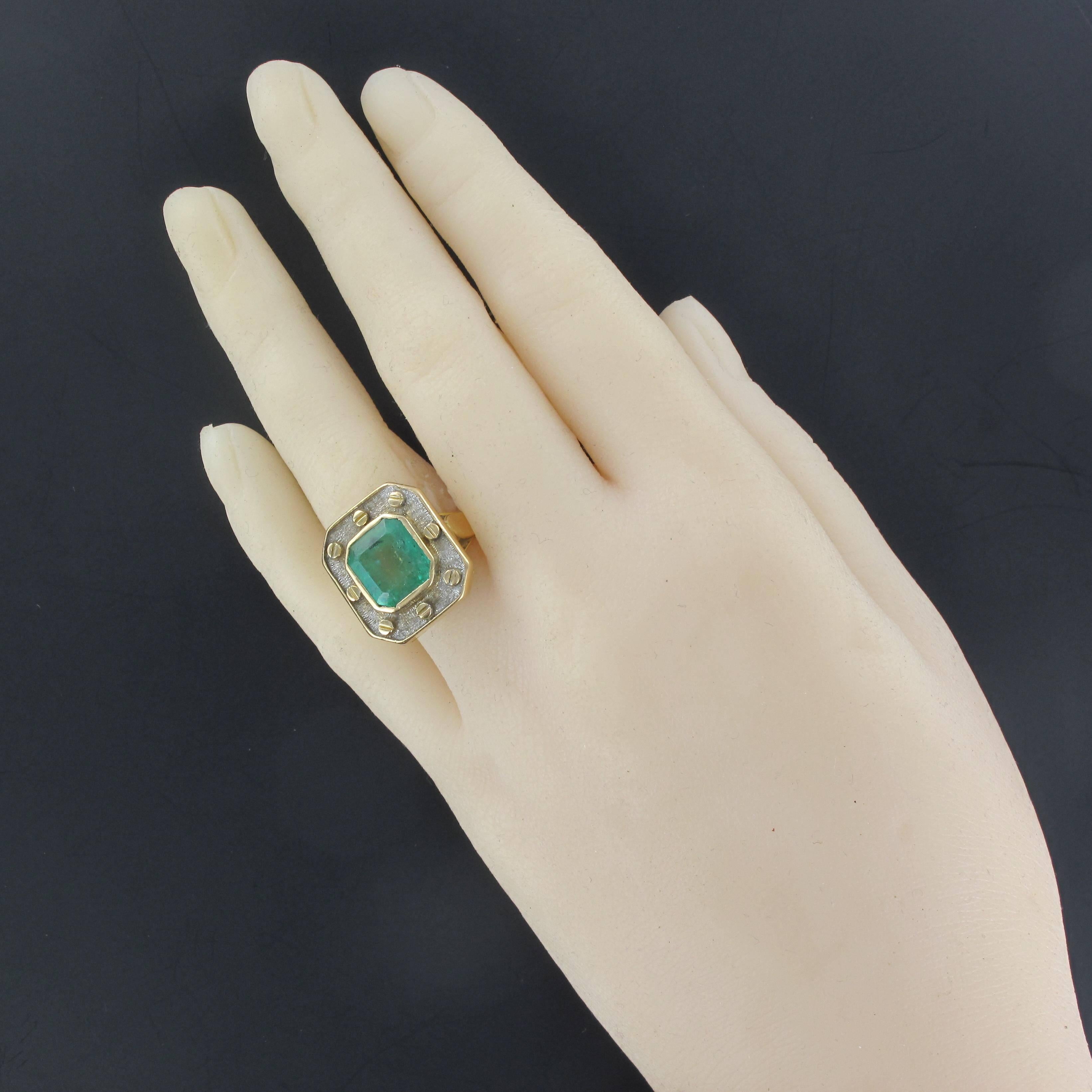 Women's 3.5 carat Emerald Two Color Gold Ring