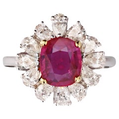Modern No Heat Pink Sapphire Pear-Cut Diamond 18 Karat White Gold Cluster Ring