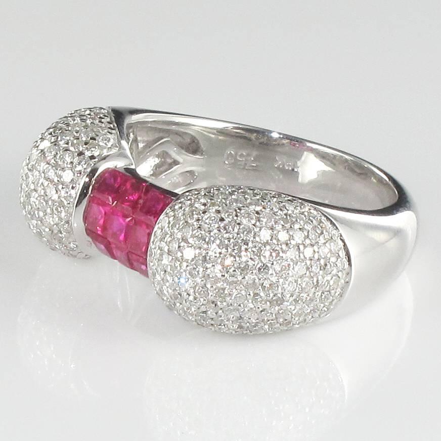 Modern New Ruby Diamond Gold Knot Ring 