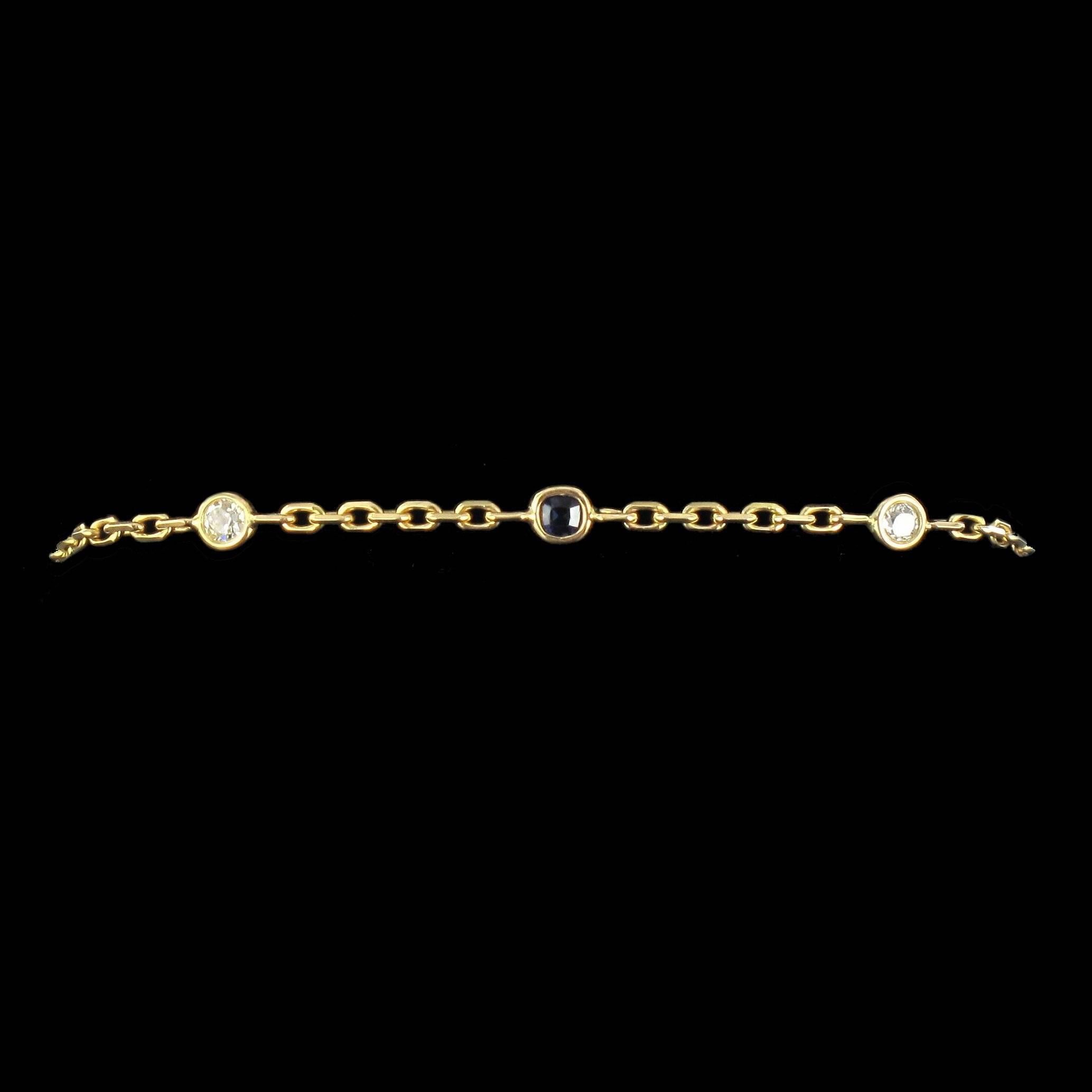 Modern New Sapphire Diamond Gold Chain Bracelet
