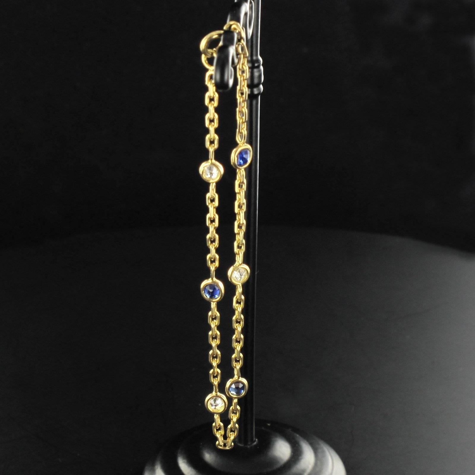 Women's New Sapphire Diamond Gold Chain Bracelet