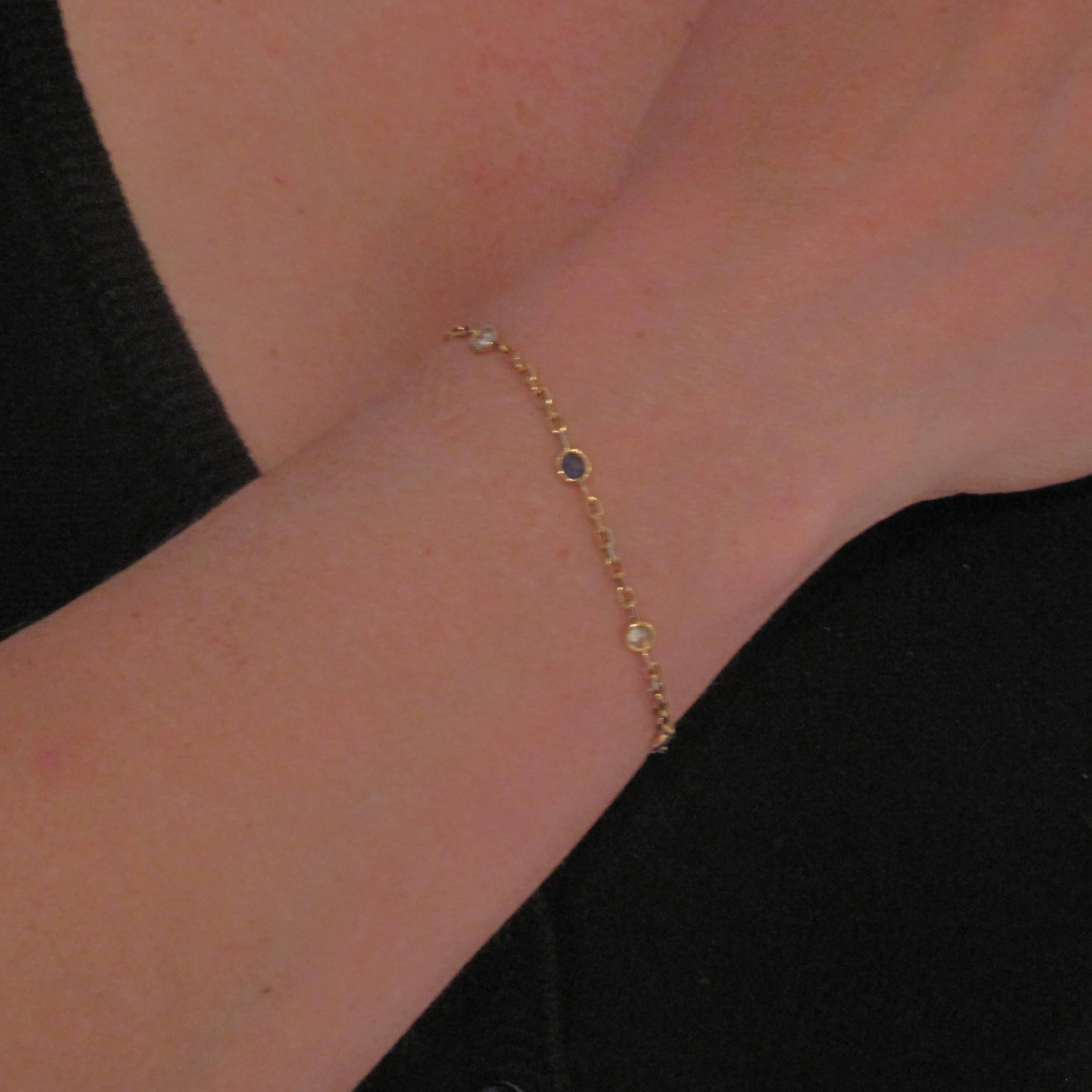 New Sapphire Diamond Gold Chain Bracelet In New Condition In Poitiers, FR