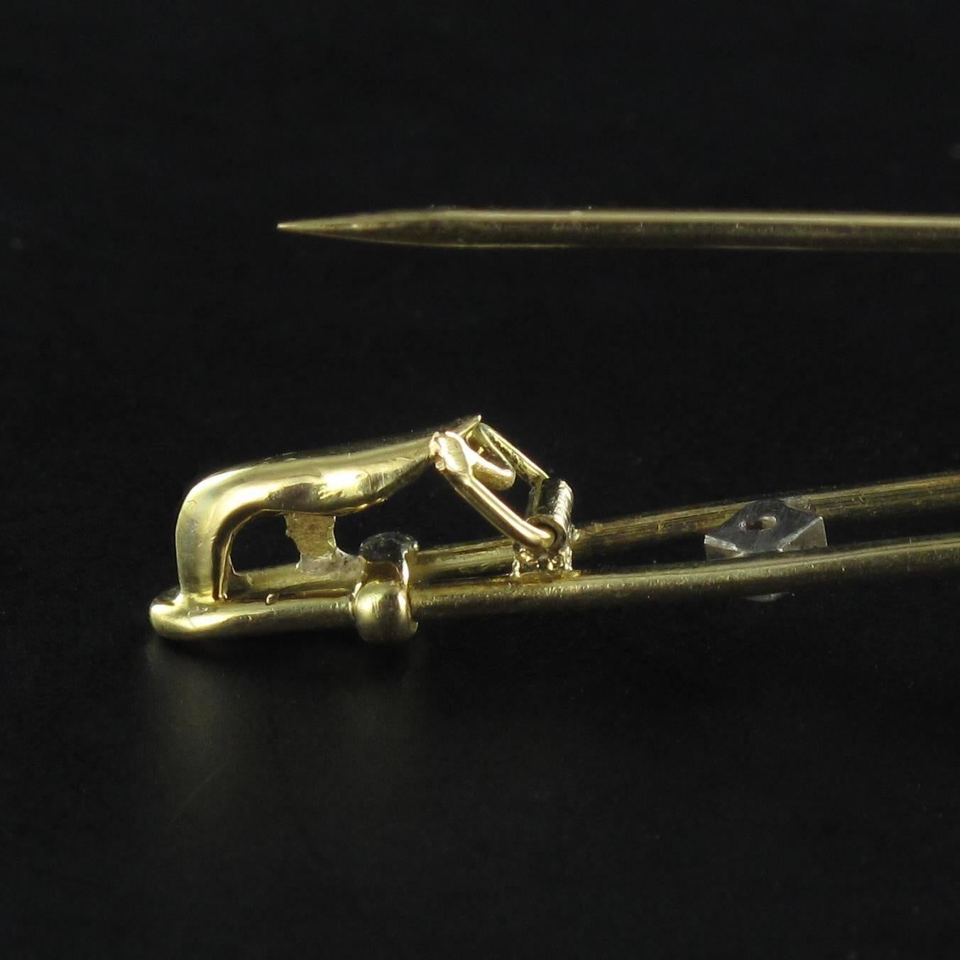 French Antique Diamond Silver Gold Flower Bar Brooch  In Excellent Condition In Poitiers, FR
