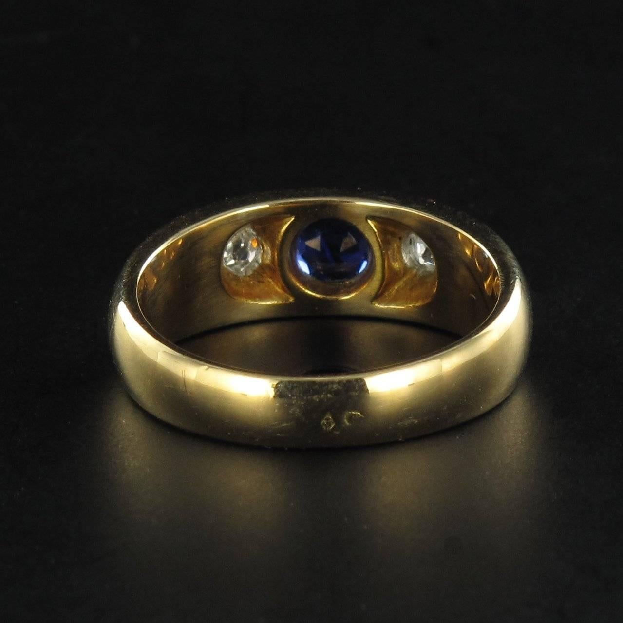 Early 20th Century Sapphire Diamond Gold Band Ring 1