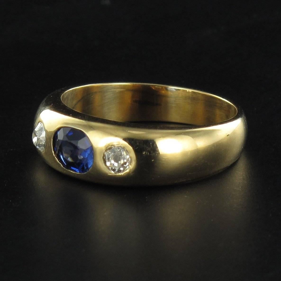 Early 20th Century Sapphire Diamond Gold Band Ring 2
