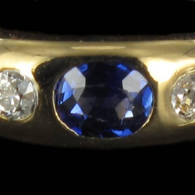 Early 20th Century Sapphire Diamond Gold Band Ring 3