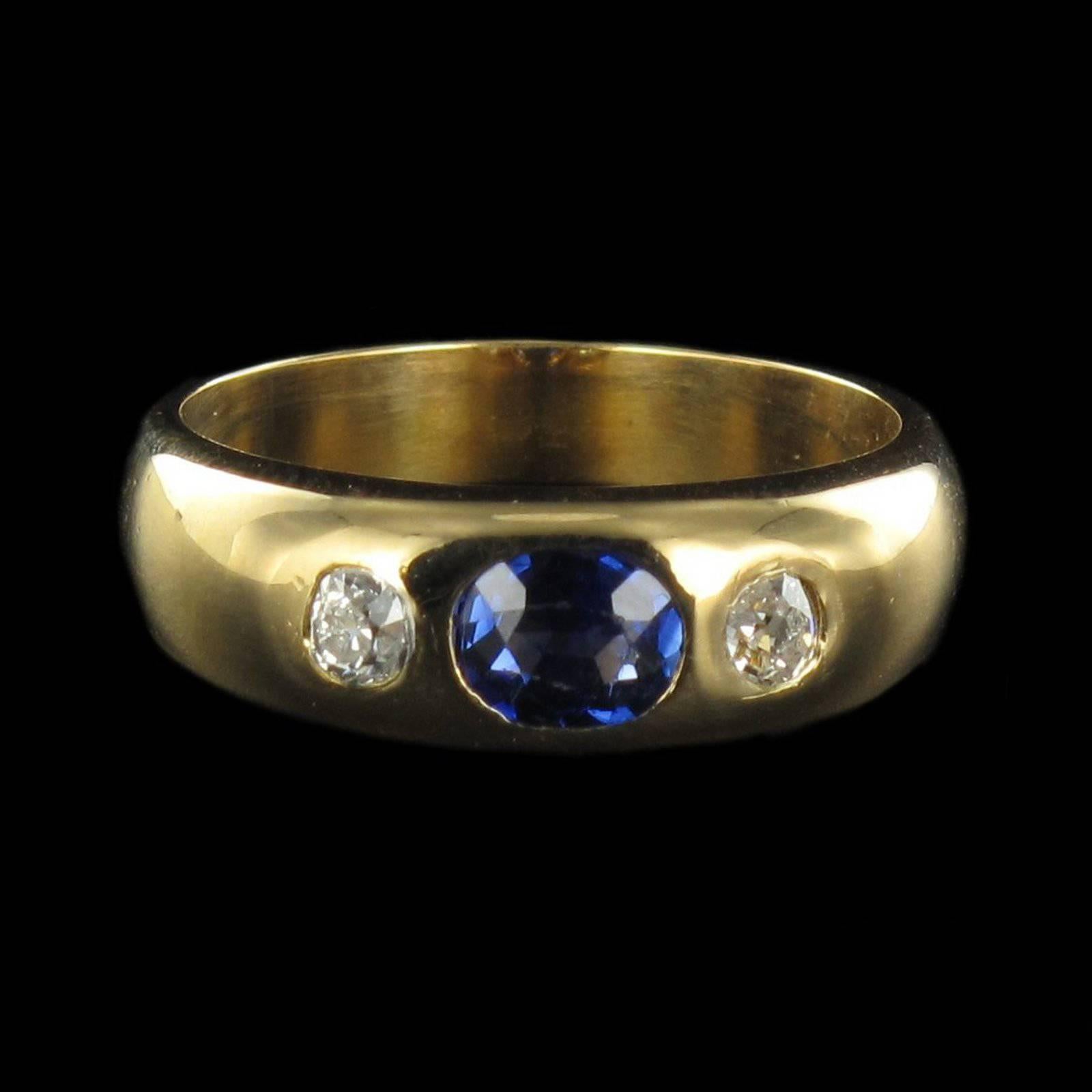 Early 20th Century Sapphire Diamond Gold Band Ring 4