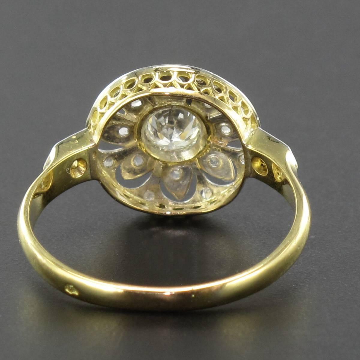 1900s French Antique Diamond Two Color Gold Rose Ring at 1stdibs