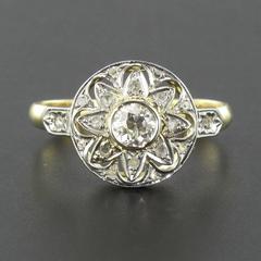 1900s French Antique Diamond Two Color Gold Rose Ring