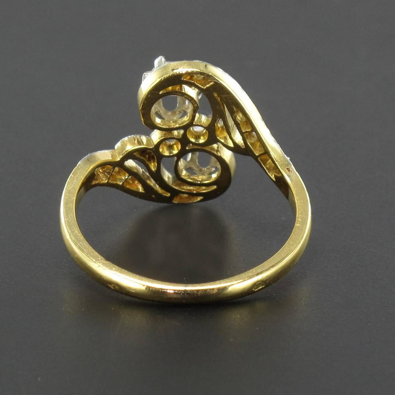 Rose Cut 1900s French Antique Diamond Gold S Shaped Ring 