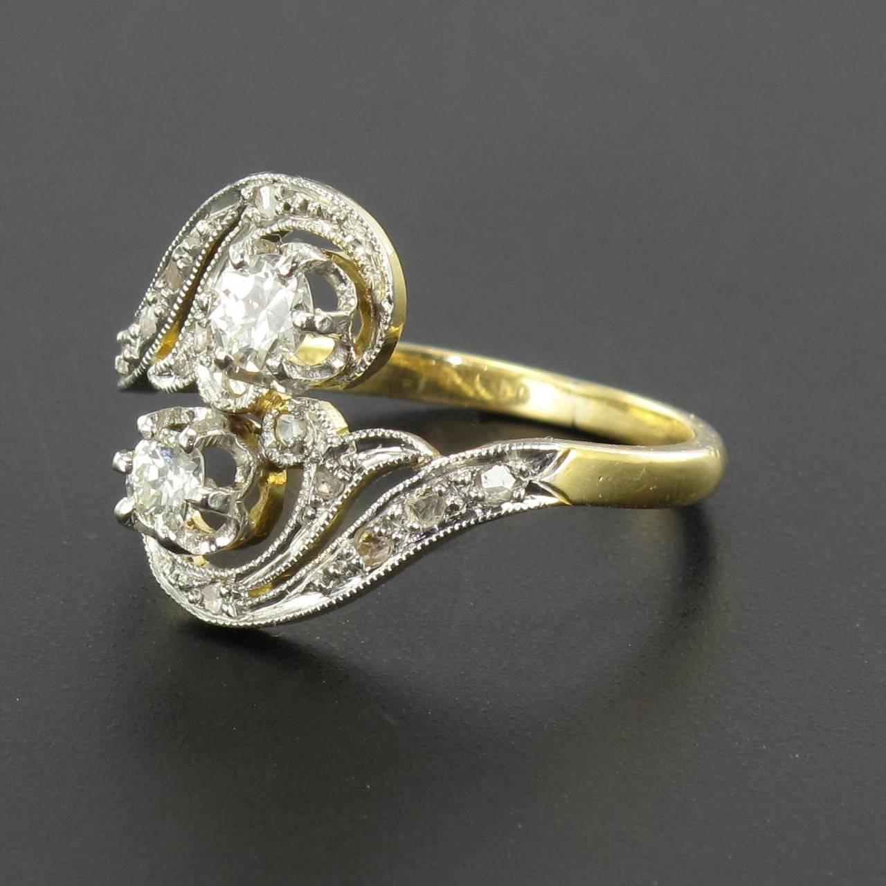1900s French Antique Diamond Gold S Shaped Ring For Sale at 1stdibs