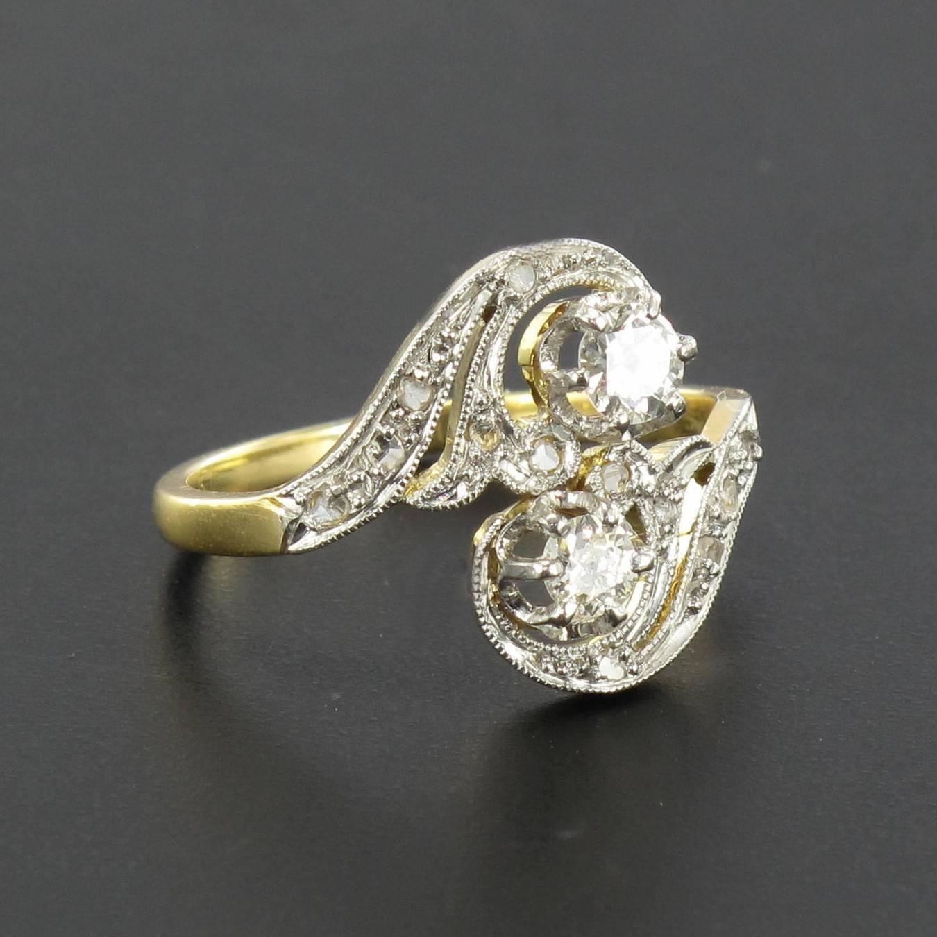 Art Nouveau 1900s French Antique Diamond Gold S Shaped Ring 