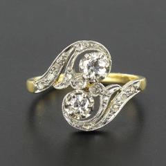 1900s French Antique Diamond Gold S Shaped Ring