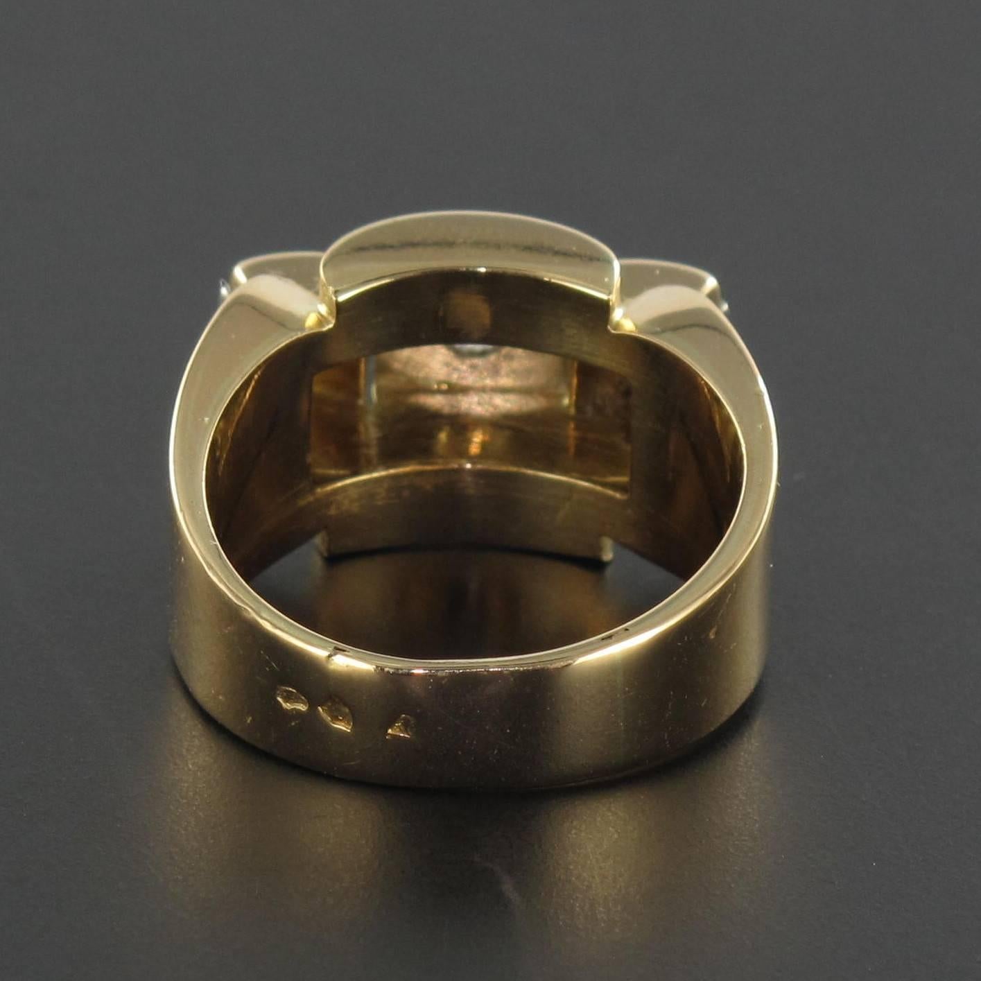 Women's French 1940s Diamond Platinum Gold Tank Ring