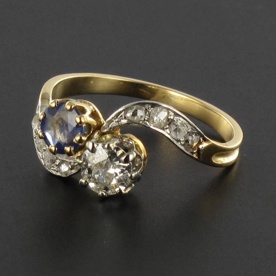 Women's French Antique Sapphire Diamond Gold Engagement Ring 