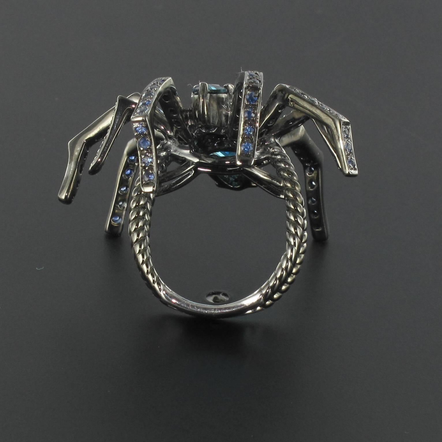 New Topaz Garnet Sapphire Blacked Silver Spider Ring  3
