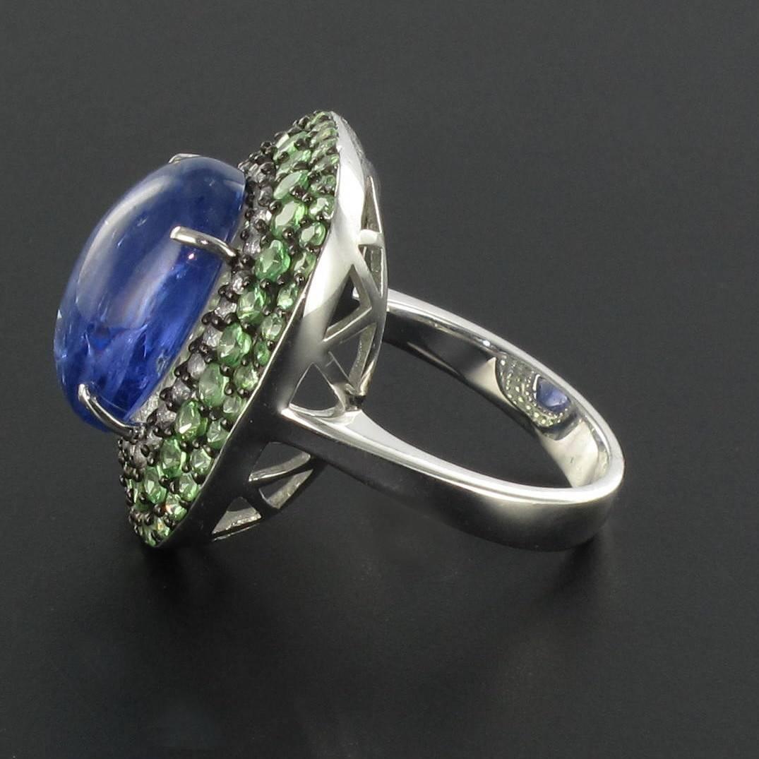 Women's New 12.50 Carat Tanzanite Green Garnet White Topaz Silver Ring