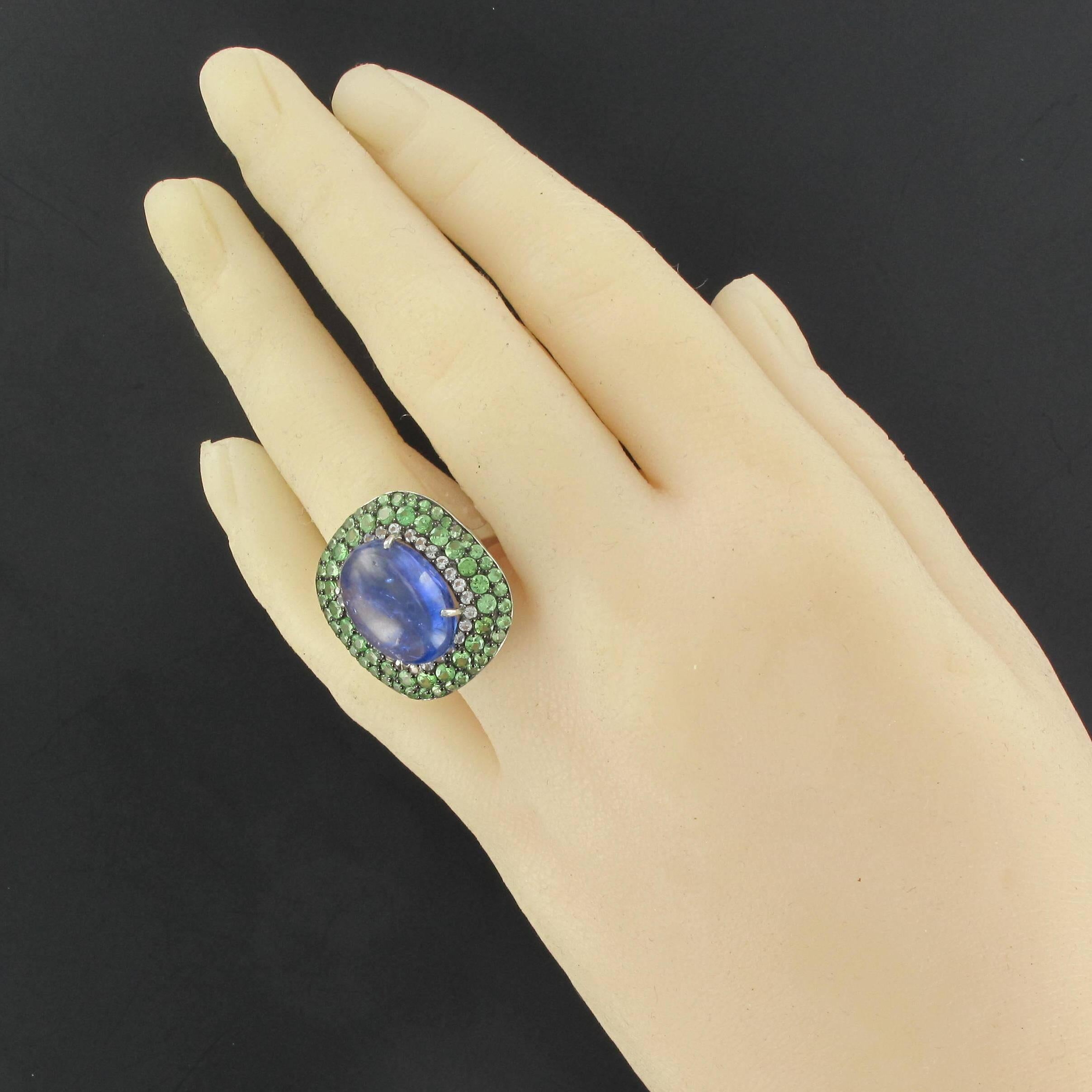 Modern New 12.50 Carat Tanzanite Green Garnet White Topaz Silver Ring