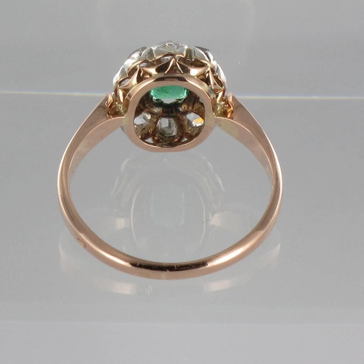 French Antique Emerald Diamond Gold Ring In New Condition In Poitiers, FR