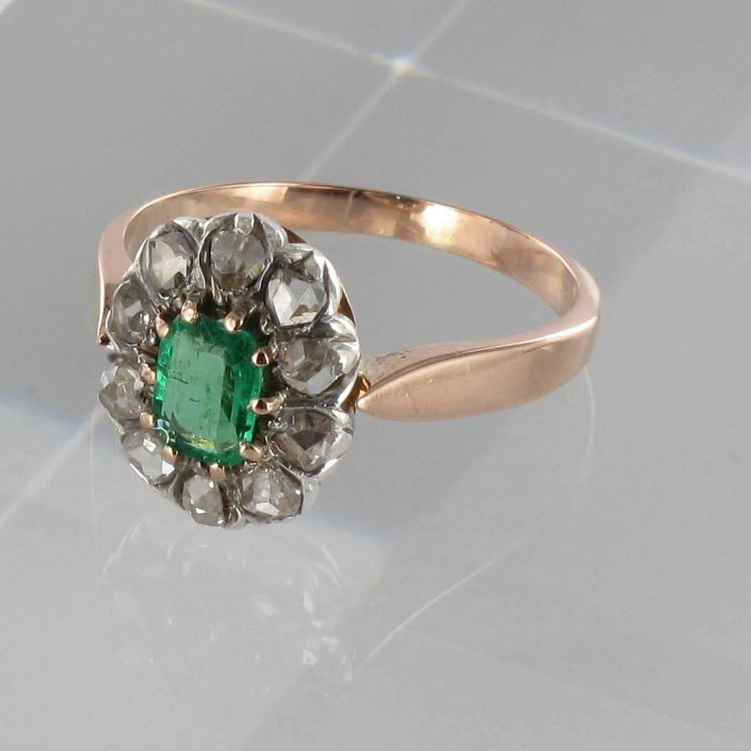 Women's French Antique Emerald Diamond Gold Ring