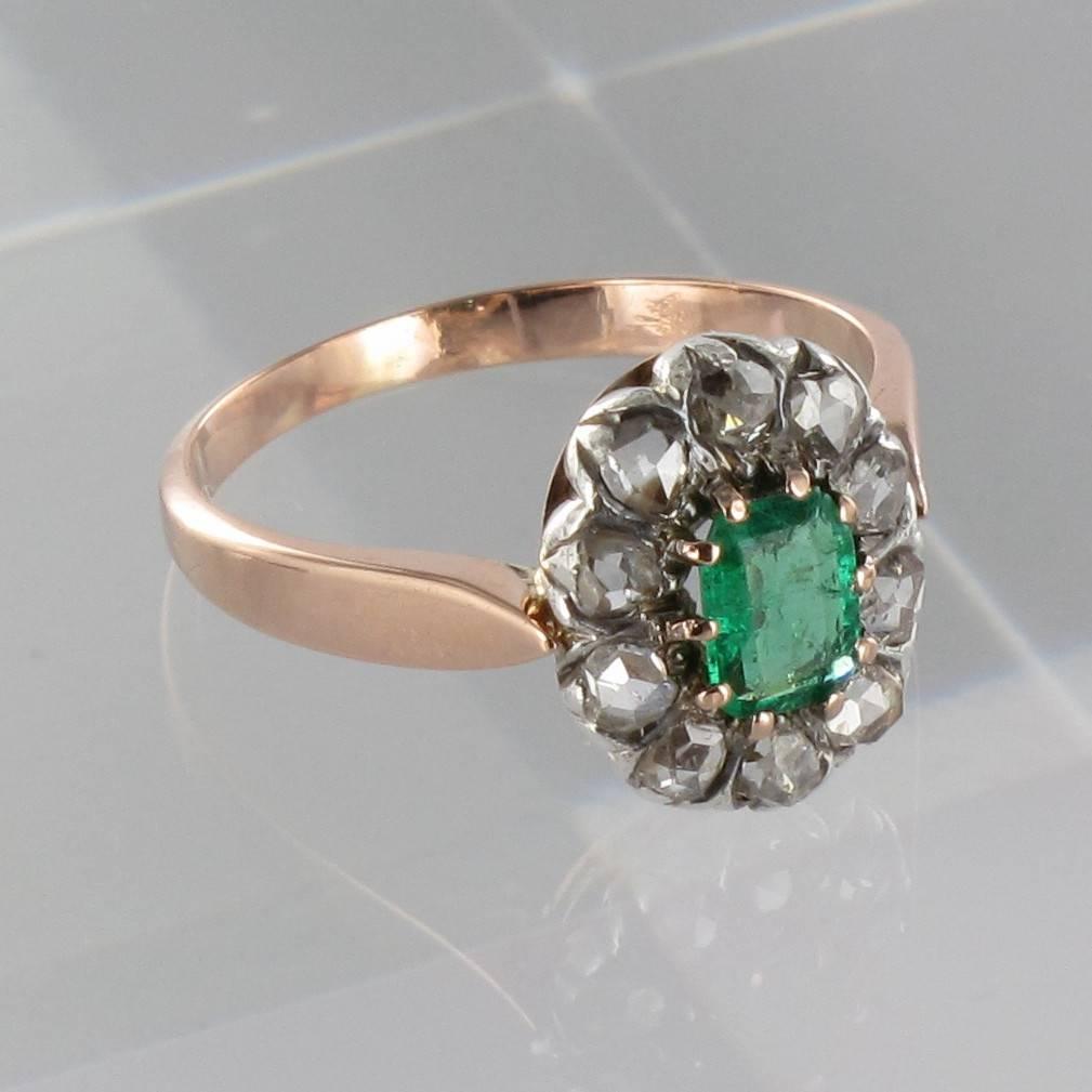 French Antique Emerald Diamond Gold Ring 1