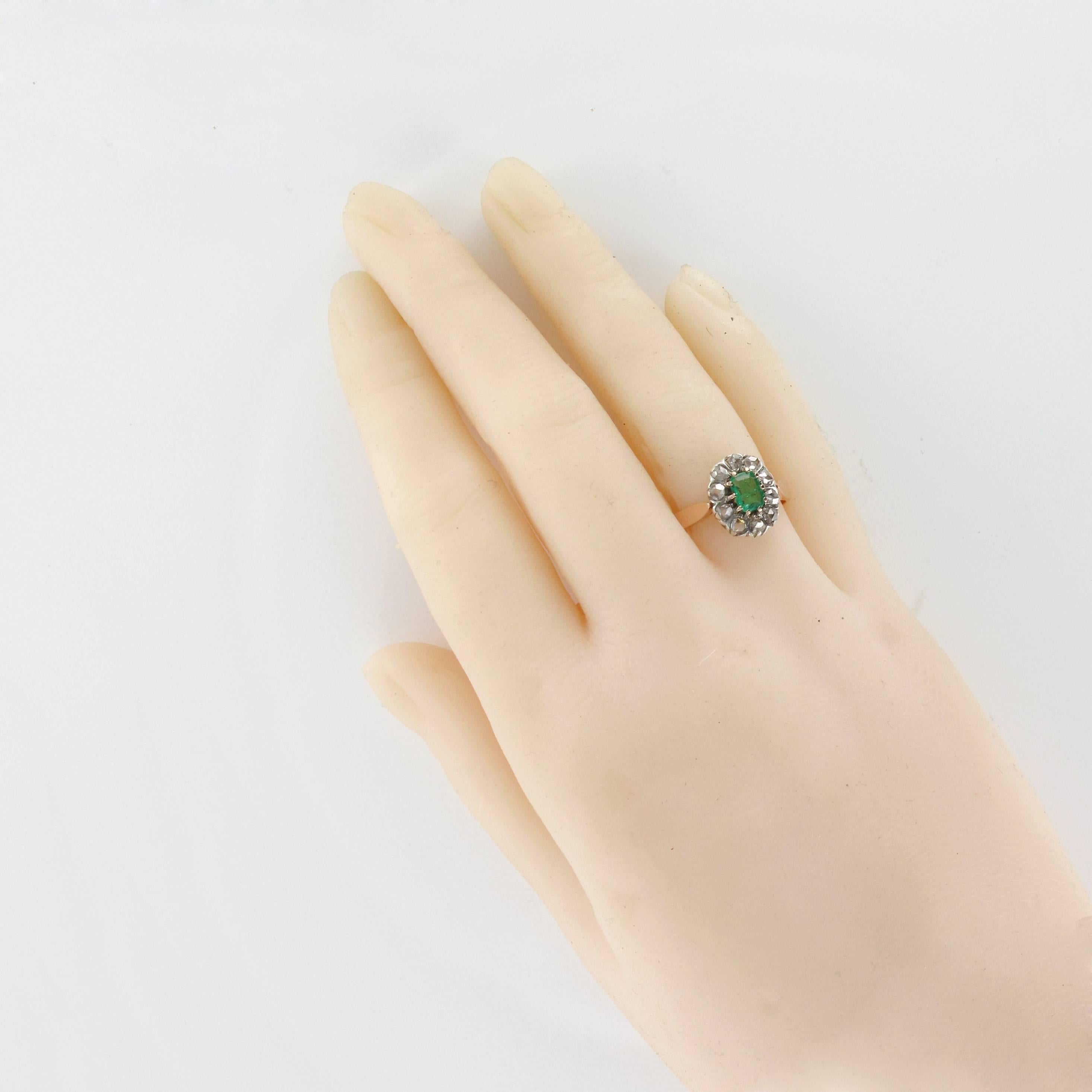 Romantic French Antique Emerald Diamond Gold Ring