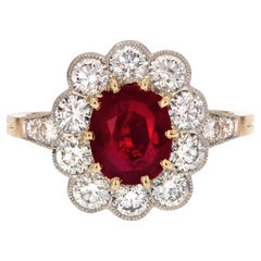 French Modern 2, 04 Carat Ruby Diamonds 18 Karat Yellow Gold Daisy Cluster Ring