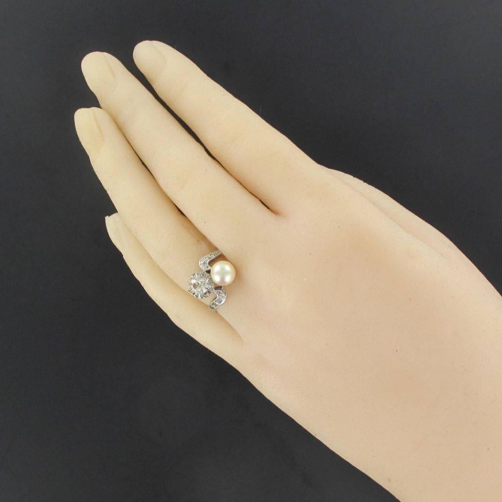 Antiker französischer Toi et Moi-Ring aus Gold mit Perlen und Diamanten im Zustand „Hervorragend“ in Poitiers, FR
