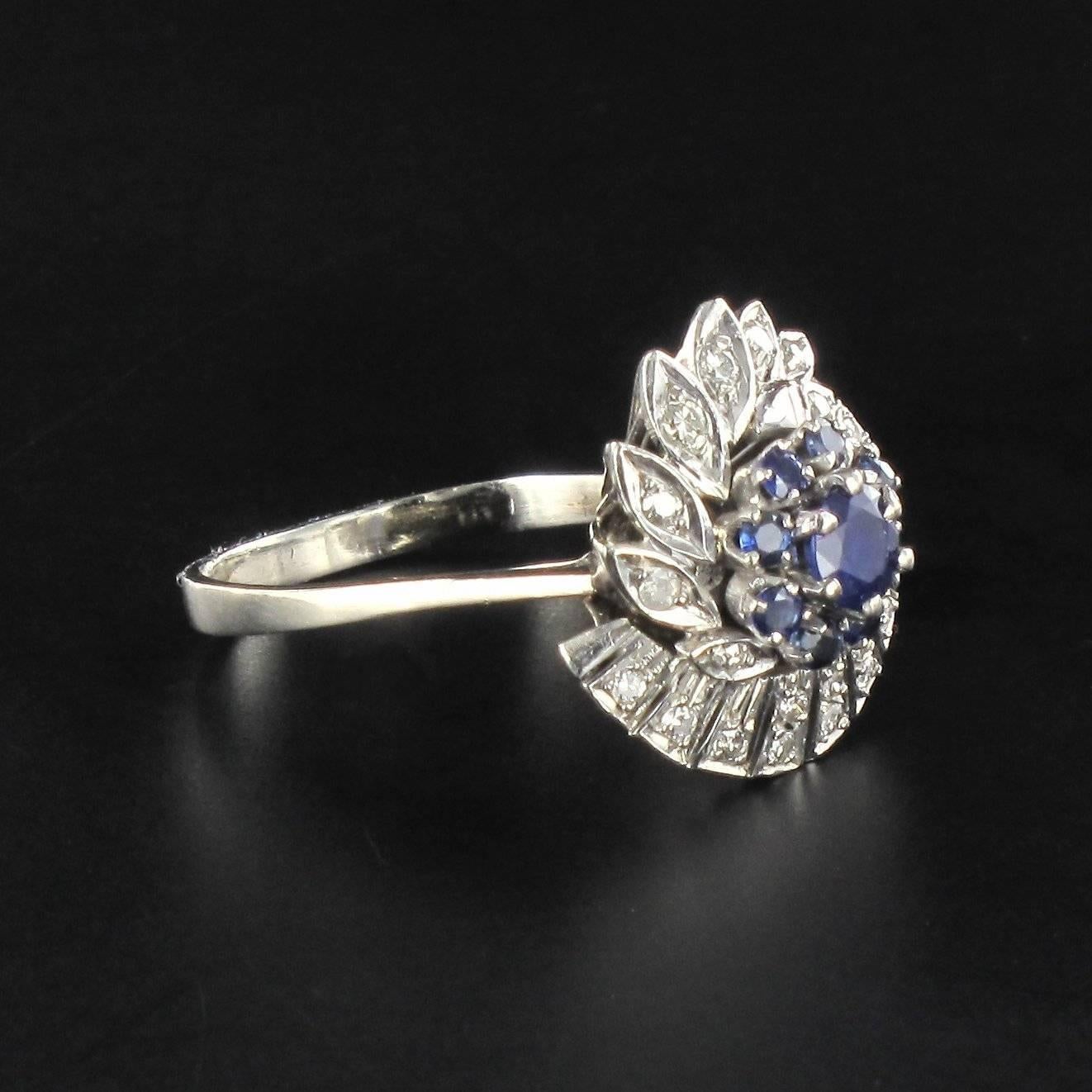 Women's French Sapphire and Diamond Platinum Ring 