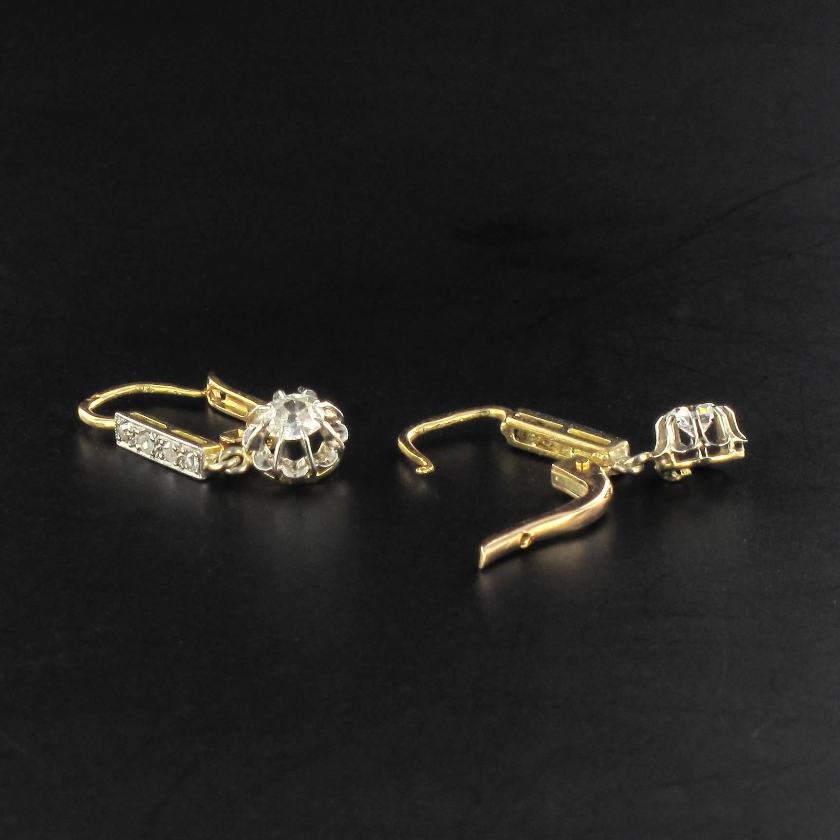 Women's Antique Diamond Gold Platinum Earrings