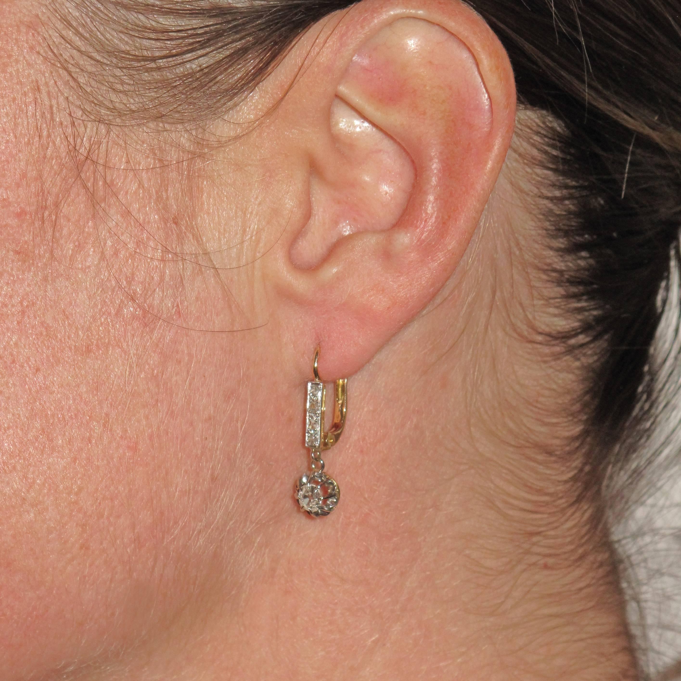 Art Deco Antique Diamond Gold Platinum Earrings