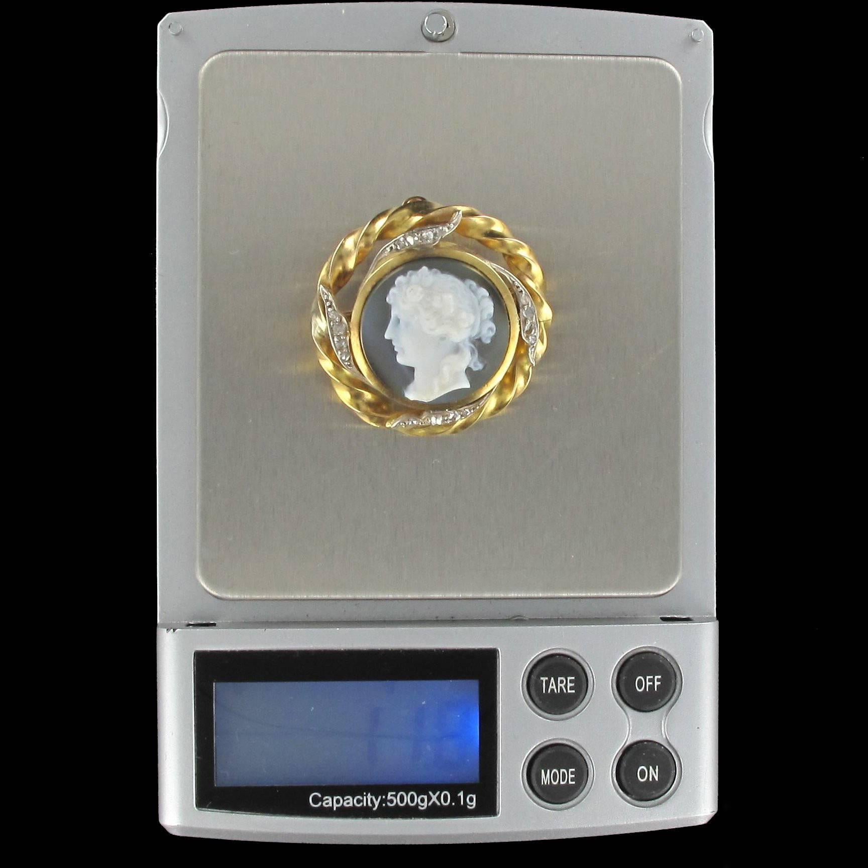 Cameo Diamond Gold Brooch Pendant   4