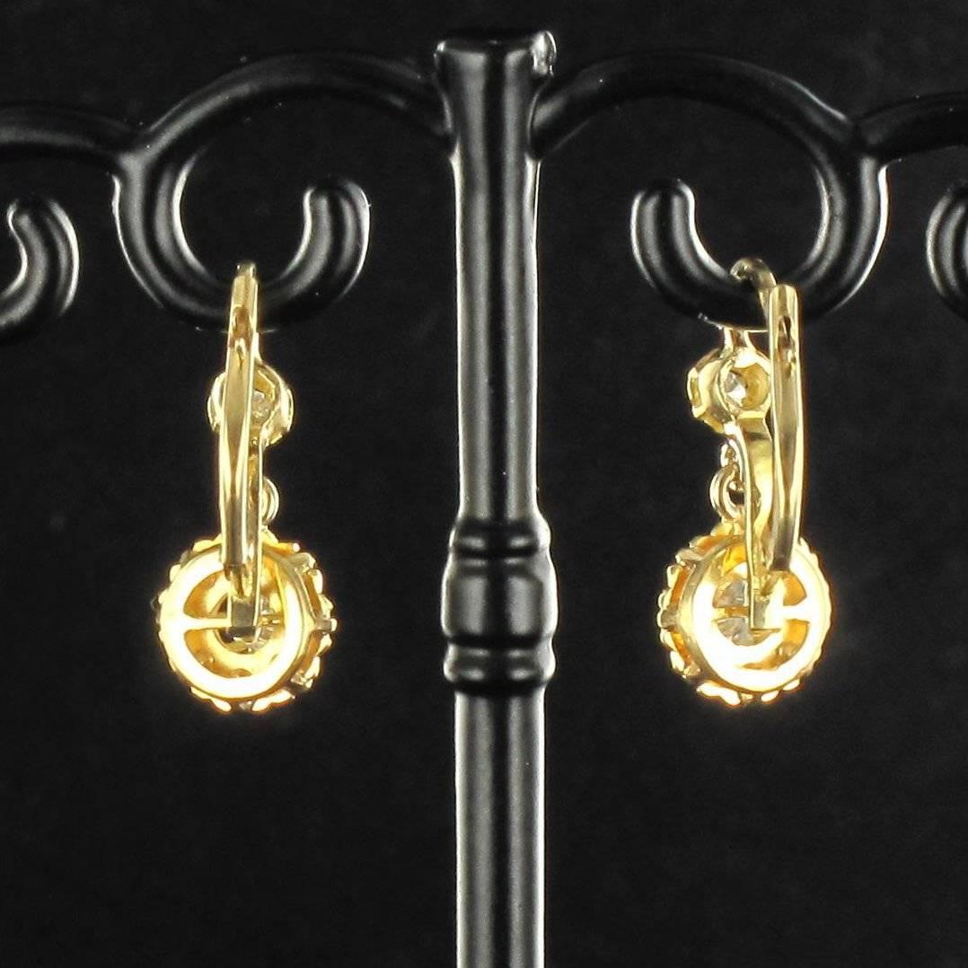 Women's 1950s French Diamond Gold Dangle Earrings 