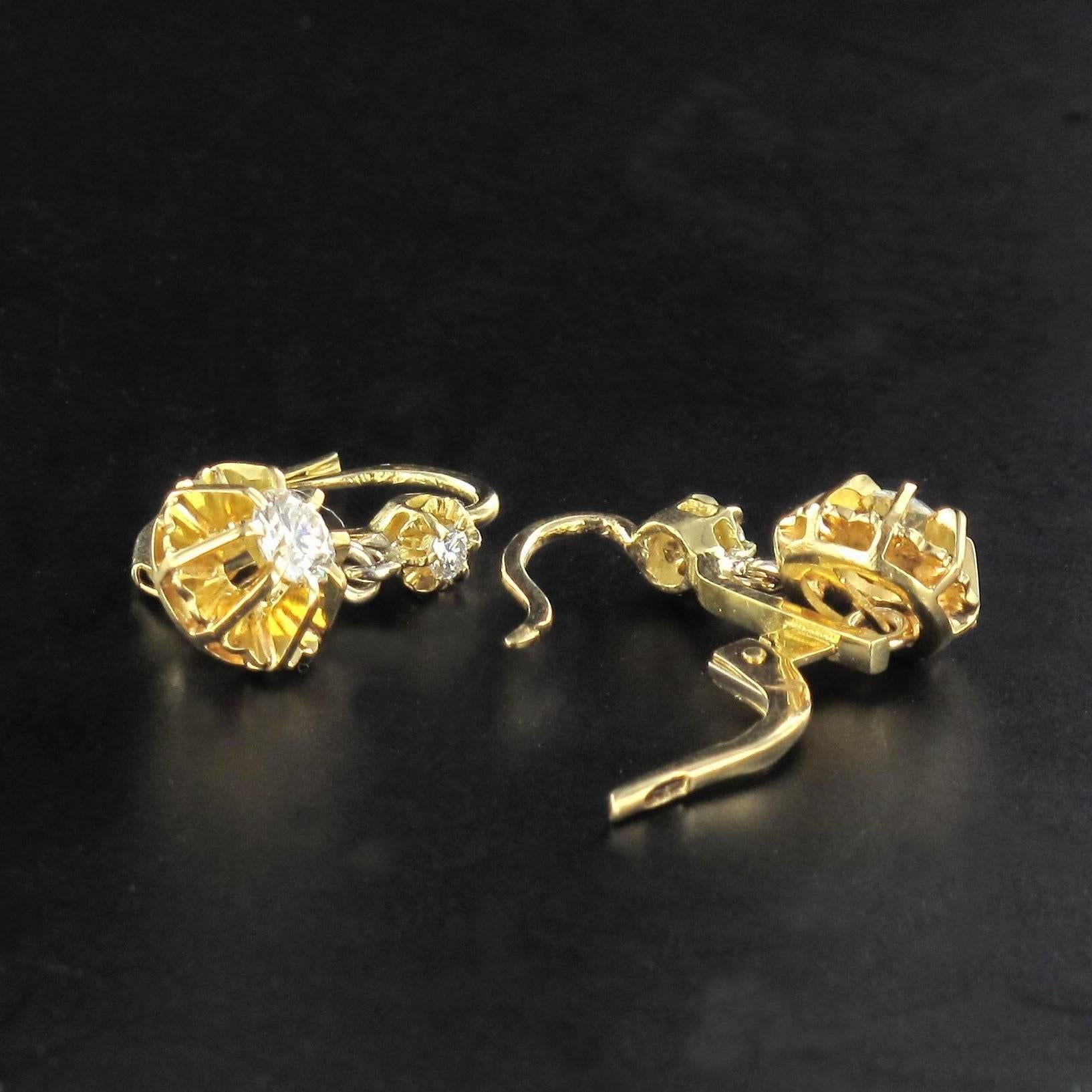 1950s French Diamond Gold Dangle Earrings  2