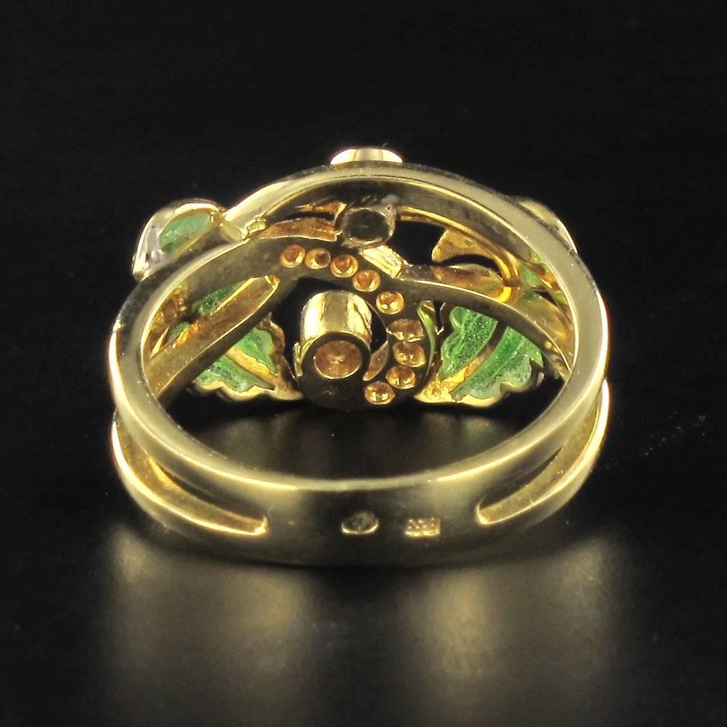 Enamel Diamond Gold Ring  2