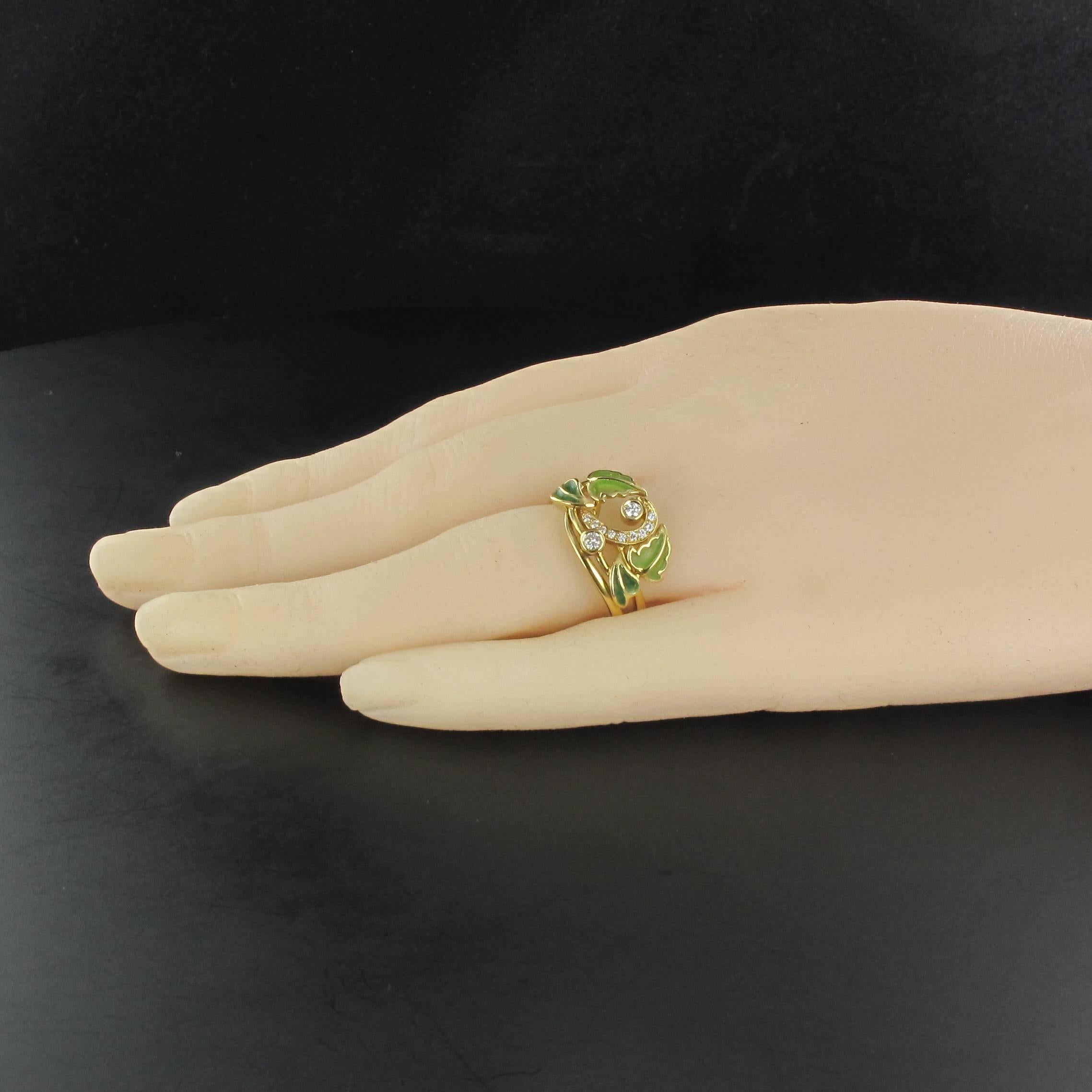 Enamel Diamond Gold Ring  In New Condition In Poitiers, FR