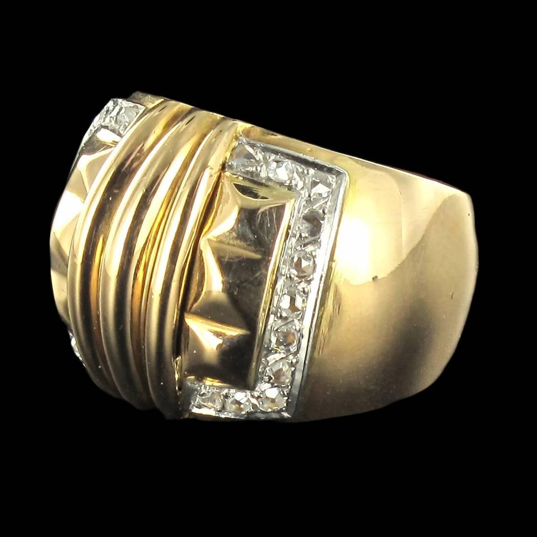 Large Diamond Gold Band Ring  In New Condition In Poitiers, FR