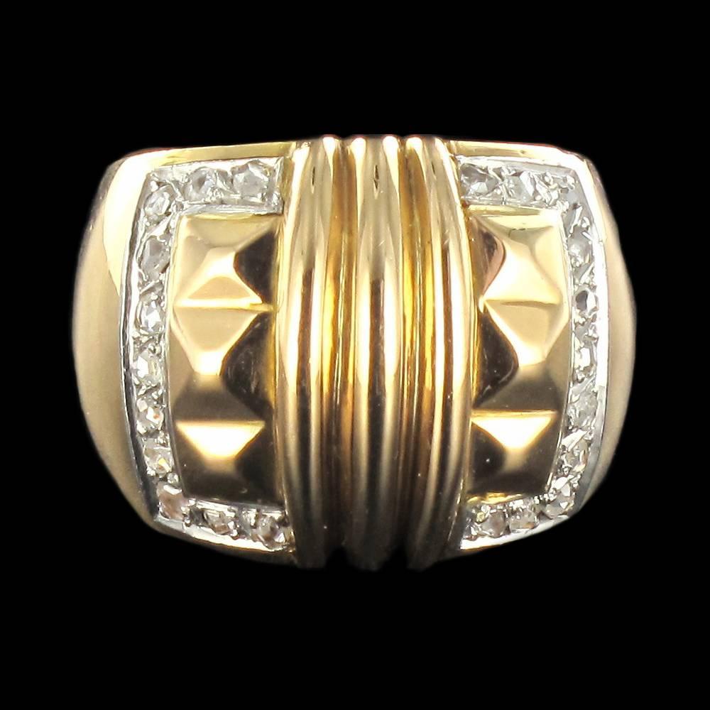 Large Diamond Gold Band Ring  2