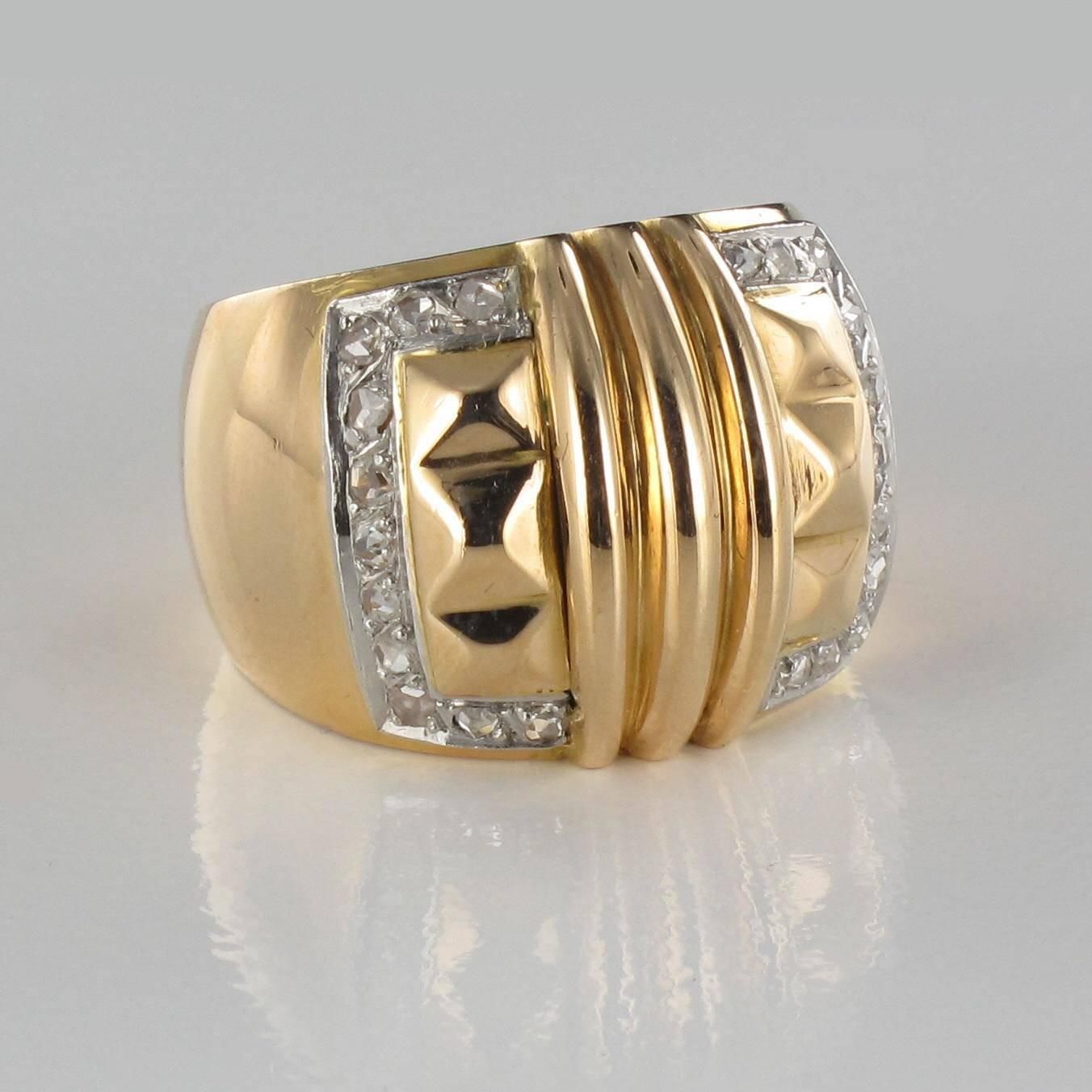 Retro Large Diamond Gold Band Ring 