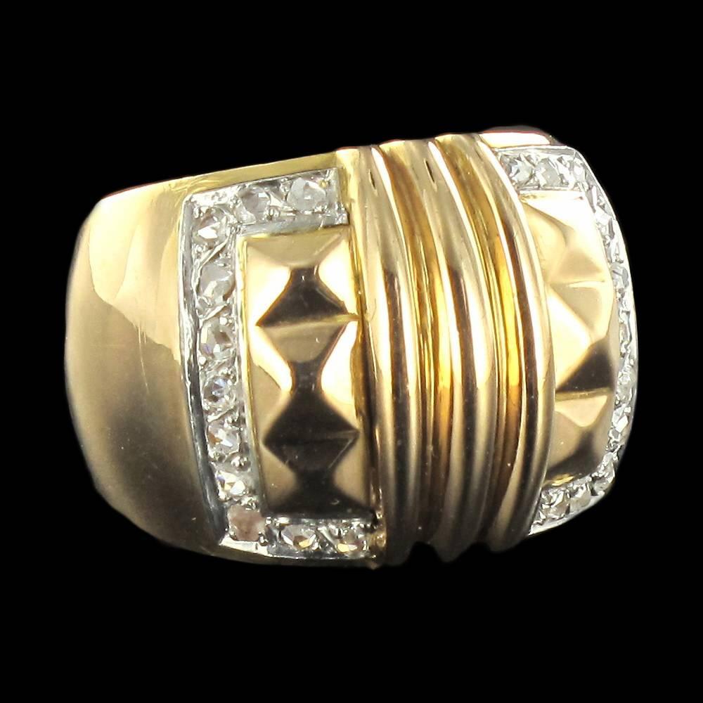 Women's Large Diamond Gold Band Ring 