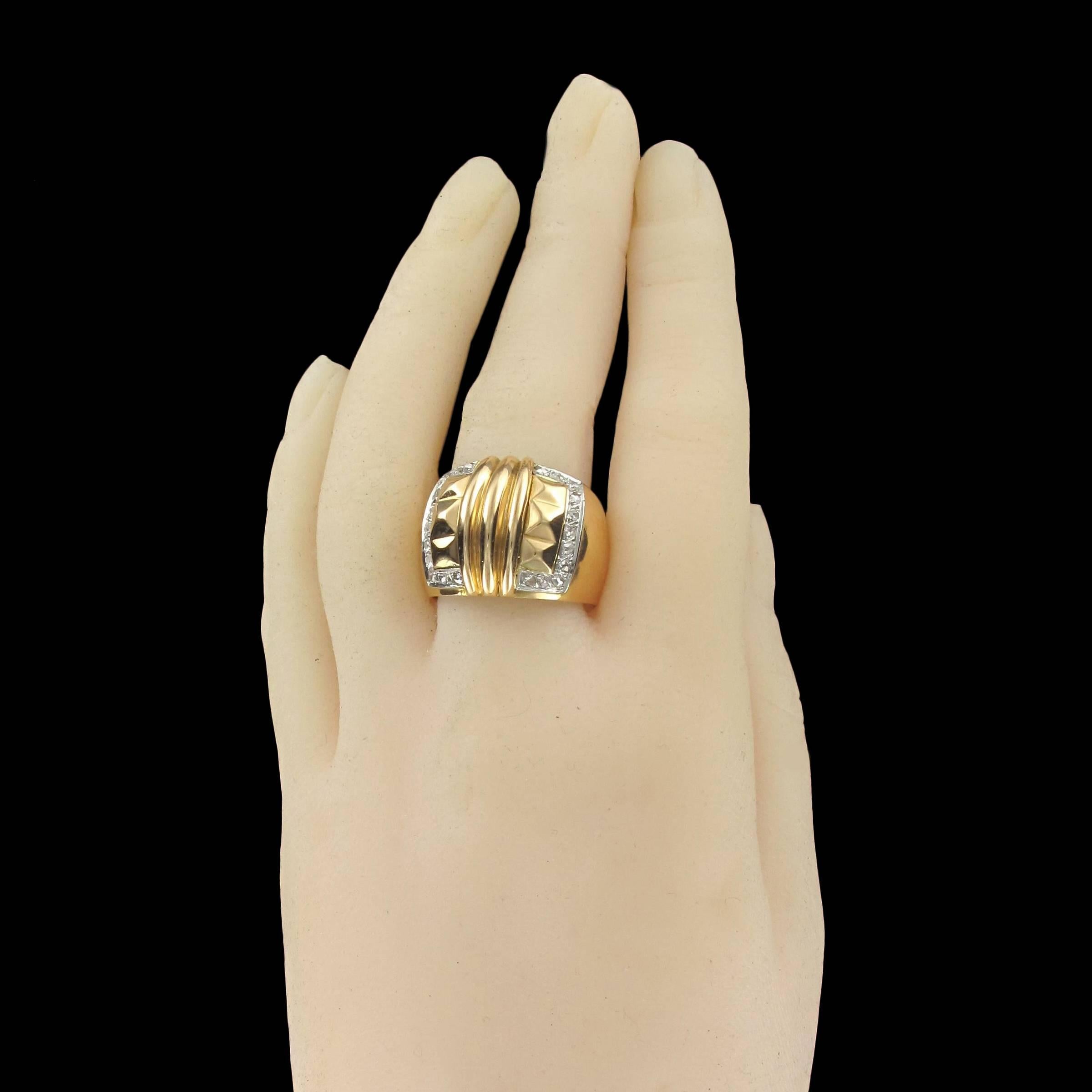 Rose Cut Large Diamond Gold Band Ring 