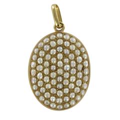 French Antique Fine Pearl Gold Locket Pendant Medallion 