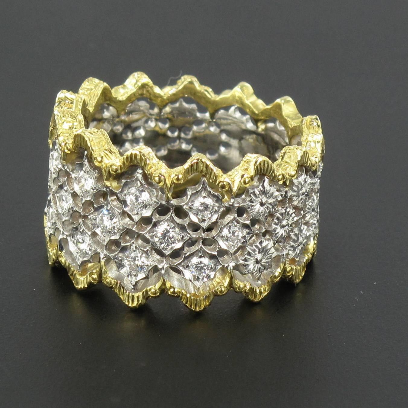 Diamond Two Color Gold Filigree Ring In New Condition In Poitiers, FR