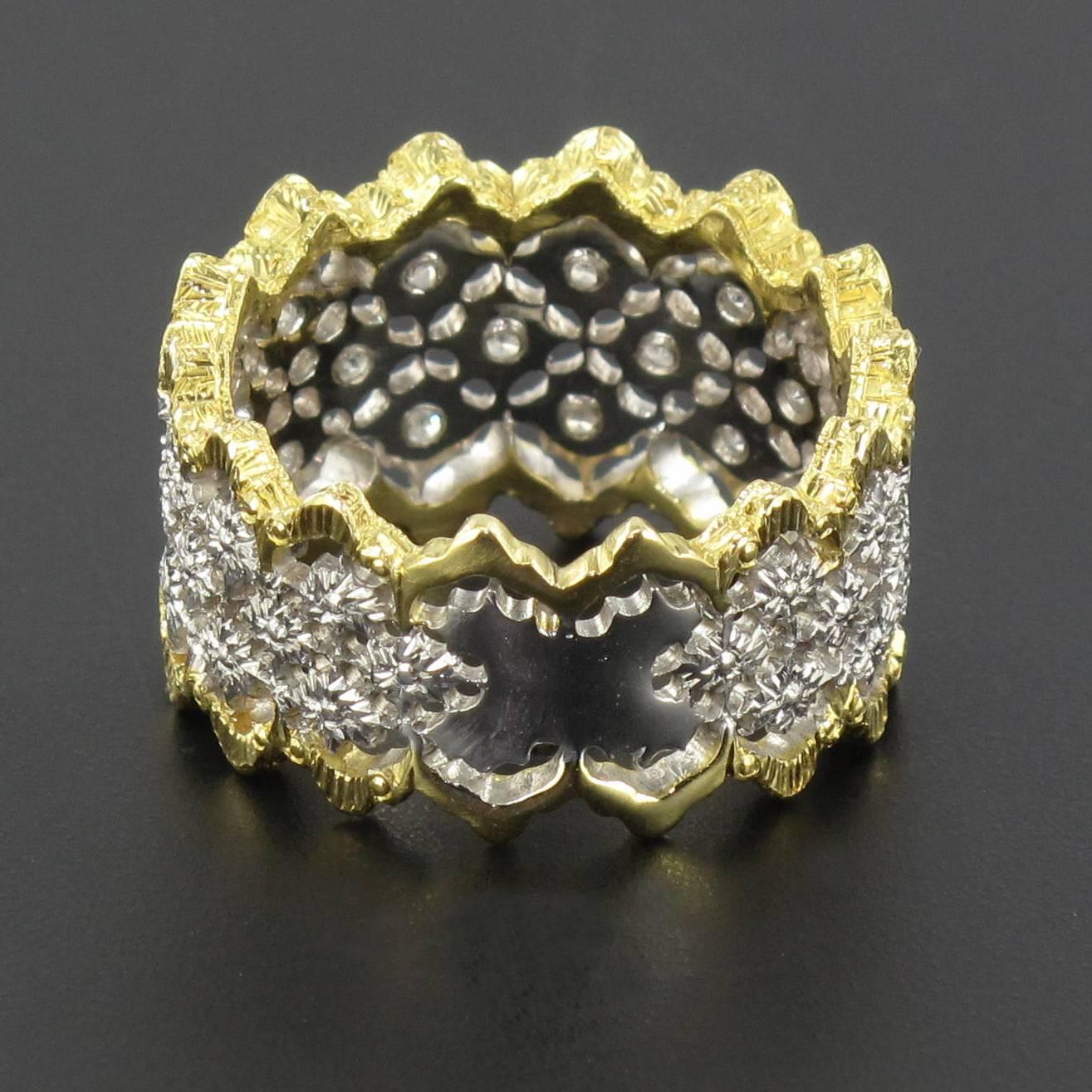 Women's Diamond Two Color Gold Filigree Ring