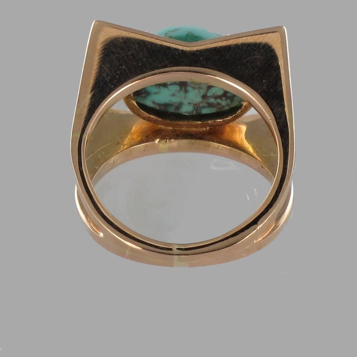 Modernist Turquoise Gold Ring  2